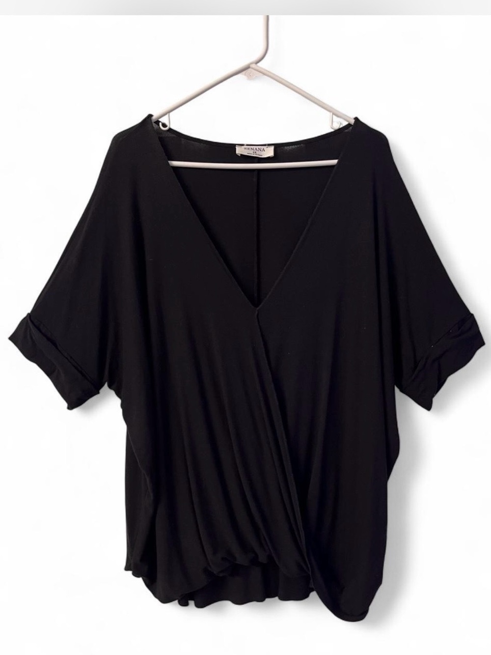 Zenana Outfitters Black Wrap-Front V-Neck Dolman Top